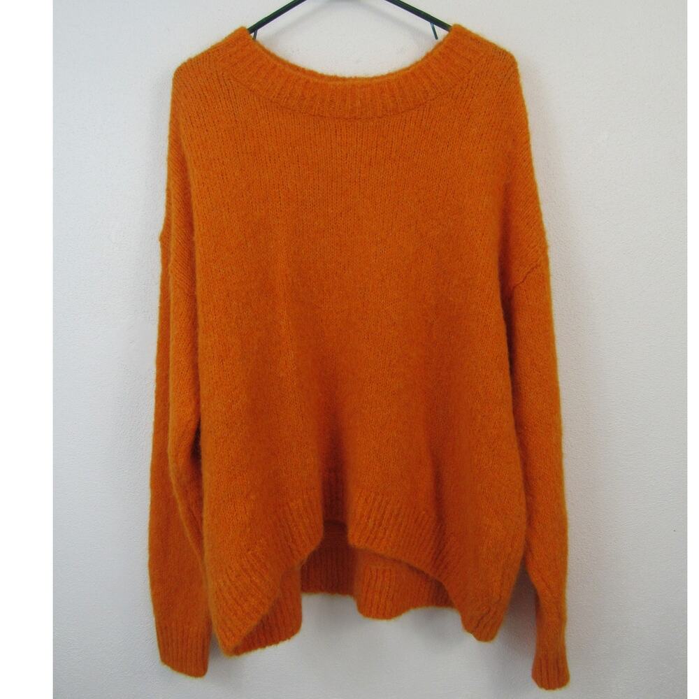 H&M Size Large Oversized Alpaca-Blend Sweater Bright Orange Pullover Oversized
